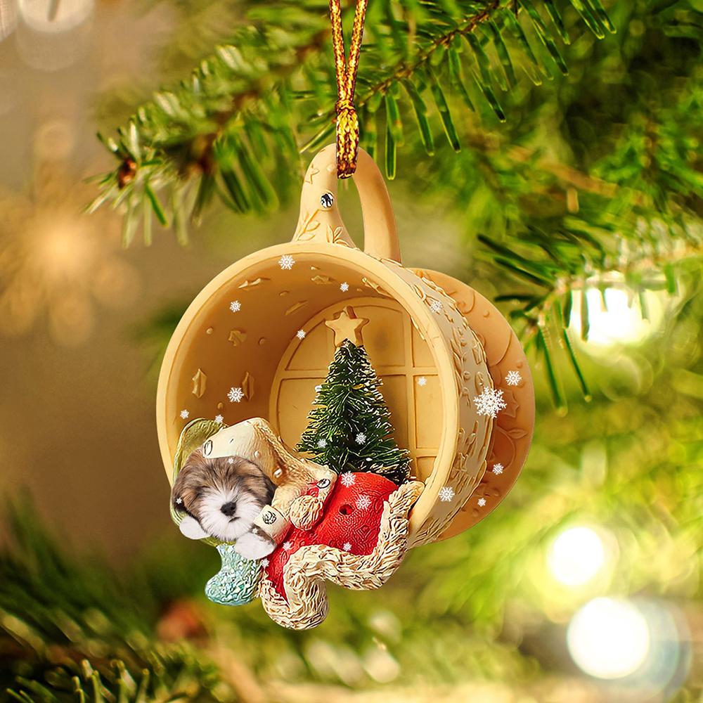 Lhasa Apso Sleeping in a tiny cup Christmas Holiday-Two Sided Ornament, Christmas Ornament, Car Ornament