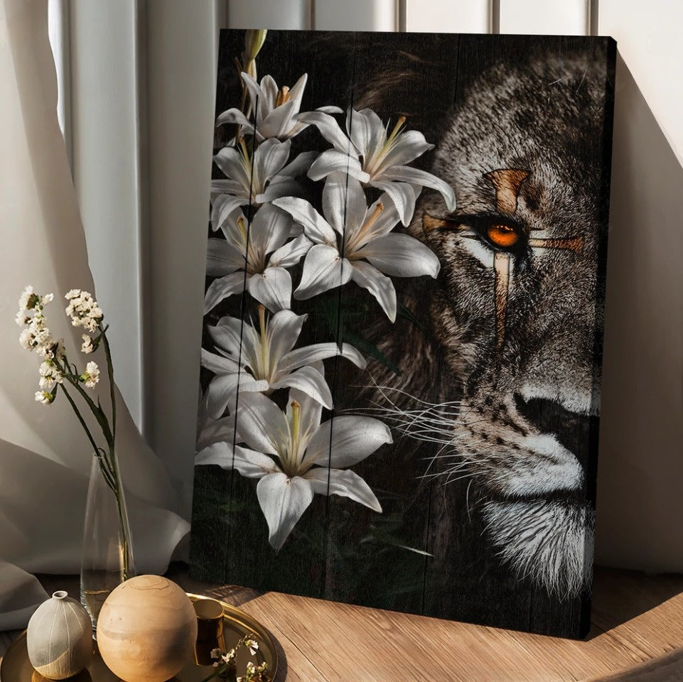 Lion of Judah Amazing lily painting Unique cross - Matte Canvas
