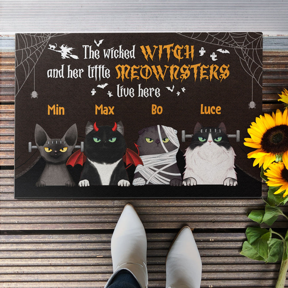 Little Meownsters Live Here - Personalized Doormat - Halloween Gift For Cat Lovers