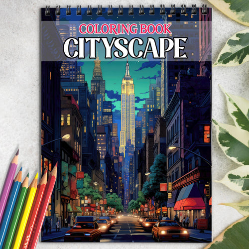 Cityscape Spiral-Bound Coloring Book: 30 Dynamic Coloring Pages of Bustling Cityscapes