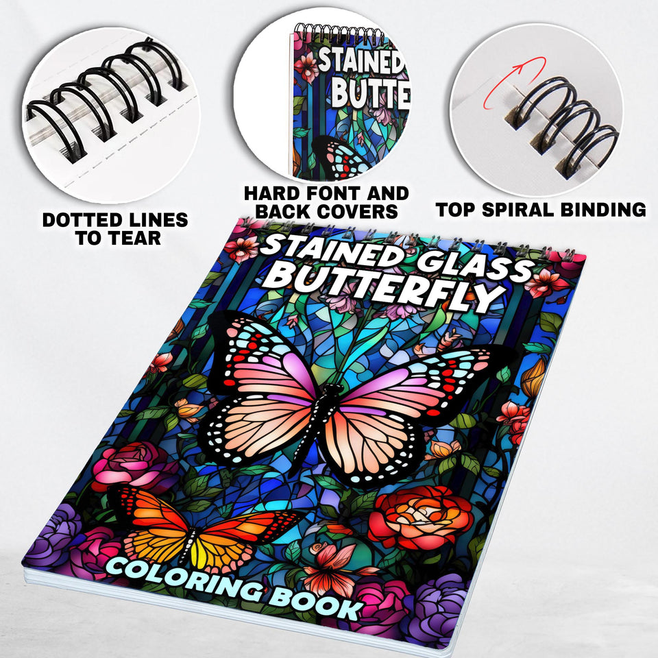 Stained Glass Butterfly Spiral Bound Coloring Book: 30 Exquisite Coloring Page