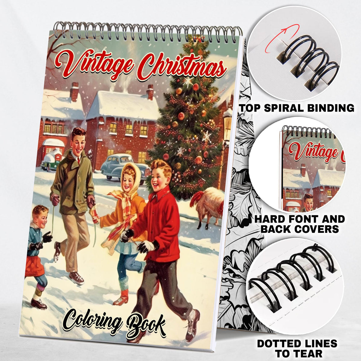 Vintage Christmas Spiral Bound Coloring Book: 30 Whimsical Coloring Pa
