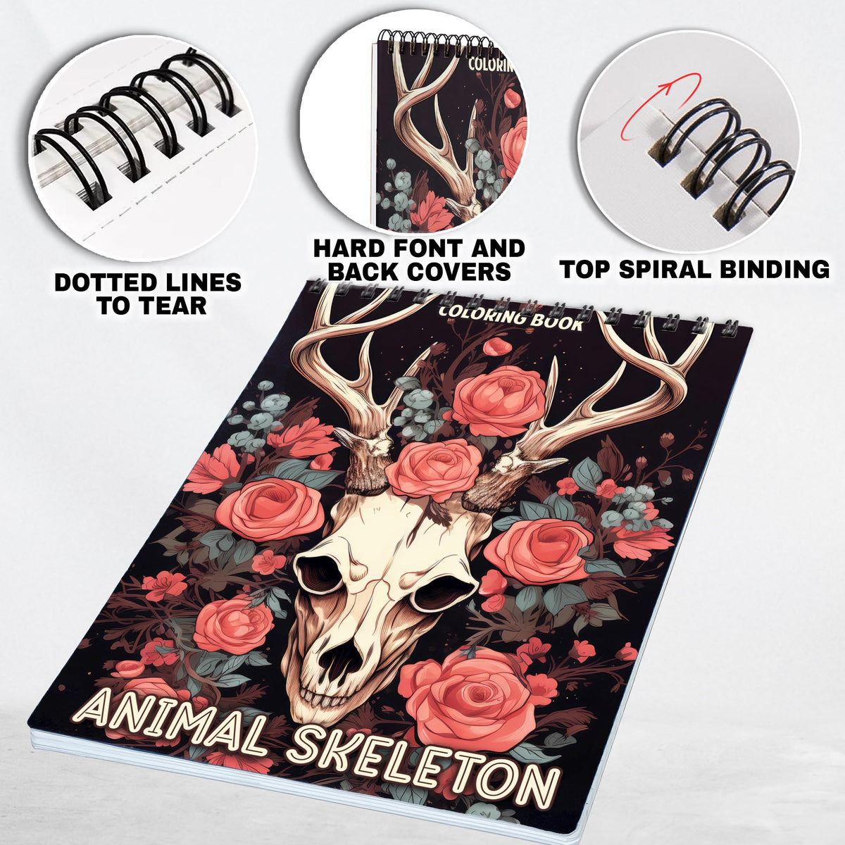 Animal Skeleton Spiral Bound Coloring Book: 30 Charming Coloring Pages ...