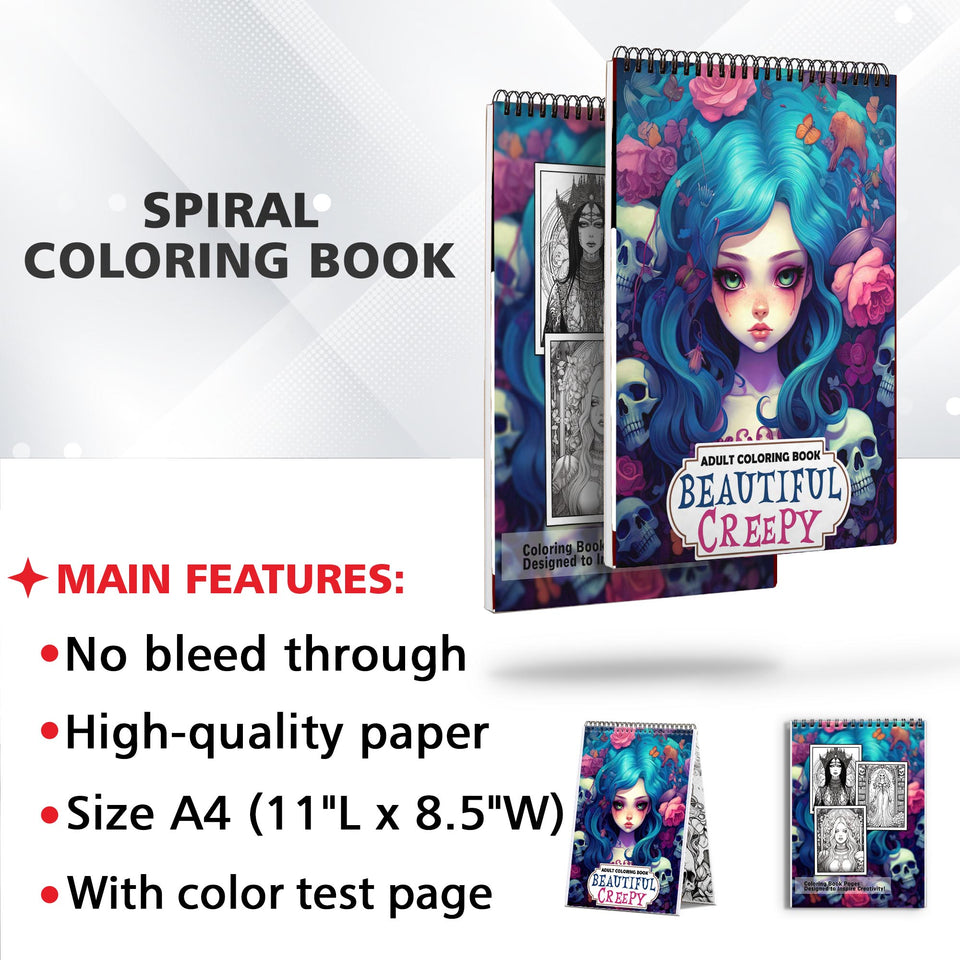 Beautiful Creepy Adult Spiral Bound Coloring Book: 30 Exquisitely Macabre Coloring Pages for Adults to Embrace the Beauty in the Dark