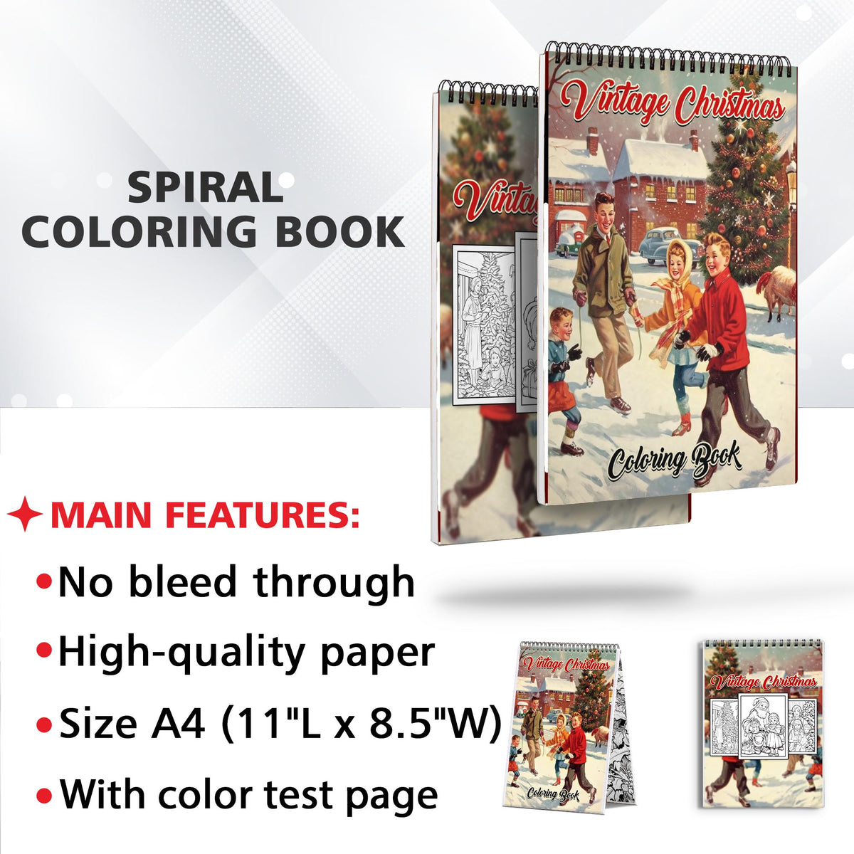 Vintage Christmas Spiral Bound Coloring Book: 30 Whimsical Coloring Pa