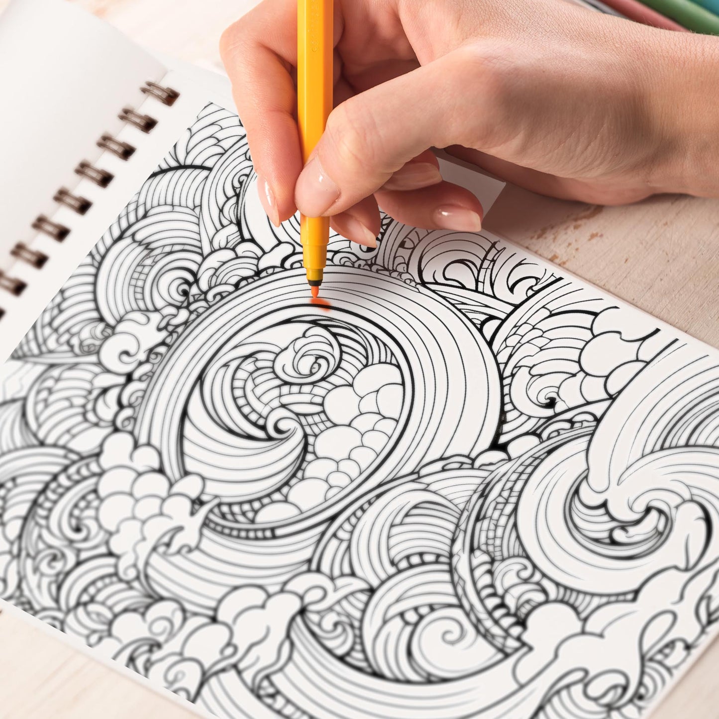 Sea Wave Patterns Spiral Bound Coloring Book: 30 Mesmerizing Coloring Pages for Art Enthusiasts to Create Harmonious and Relaxing Artwork