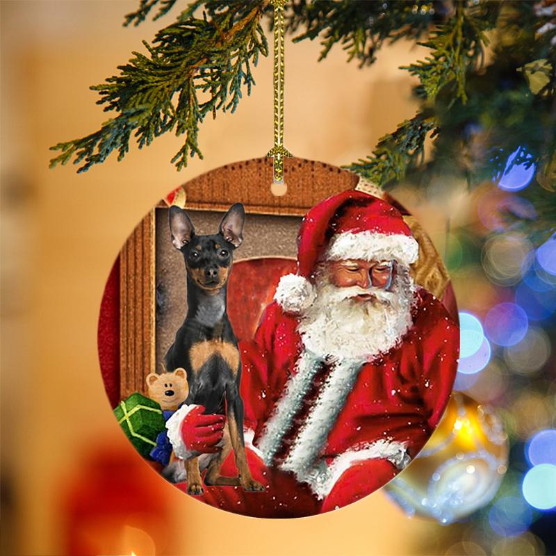 Godmerch- Ornament- Miniature Pinscher With Santa Christmas Ornament, Happy Christmas Ornament, Car Ornament