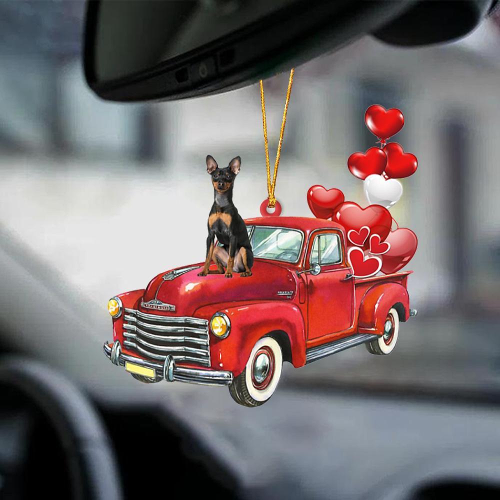 Miniature Pinscher-Red Sports Car-Two Sided Ornament