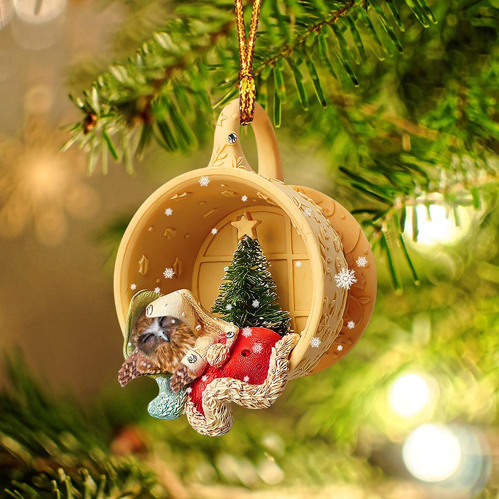 Godmerch Owl Sleeping In A Tiny Cup Christmas Holiday-Two Sided Ornament