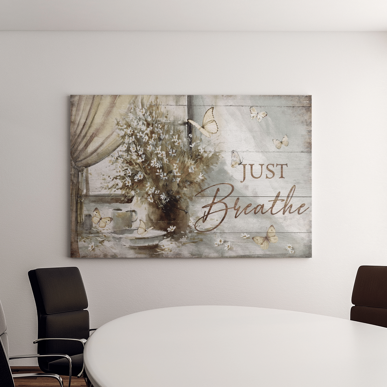 Butterfly and Daisy Canvas curtains look out Just Breath Canvas And Poster, Canvas Wall Art, Wall Decor Visual Art