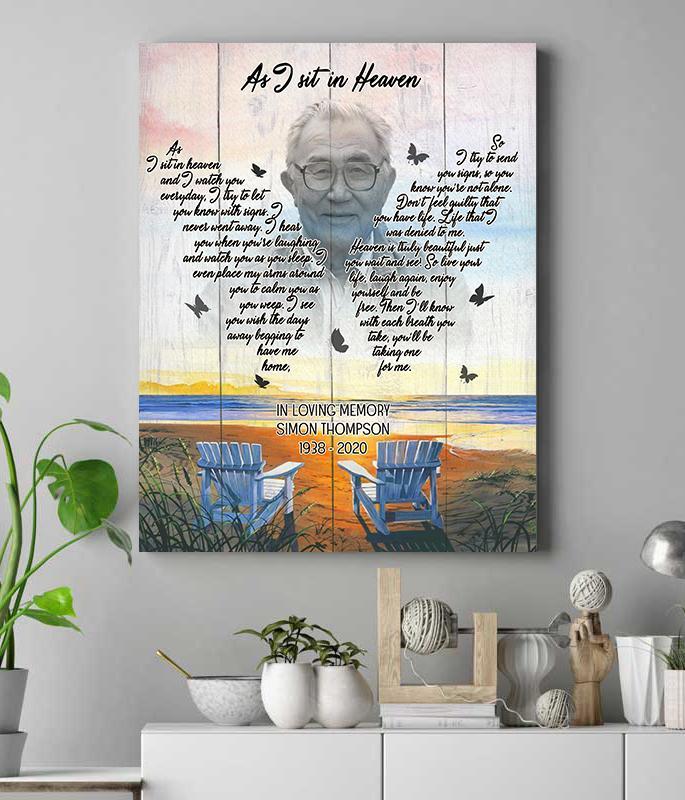 Personalized Canvas, in Loving Memory Wings As I Sit in Heaven Canvas And Poster, Wall Decor Visual Art 1