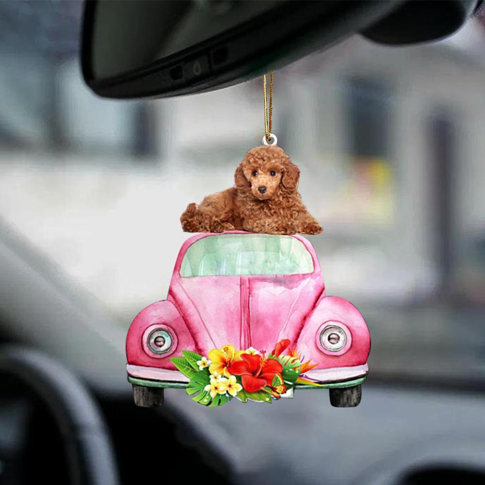 Poodle-Pink Hippie Car-Two Sided Ornament