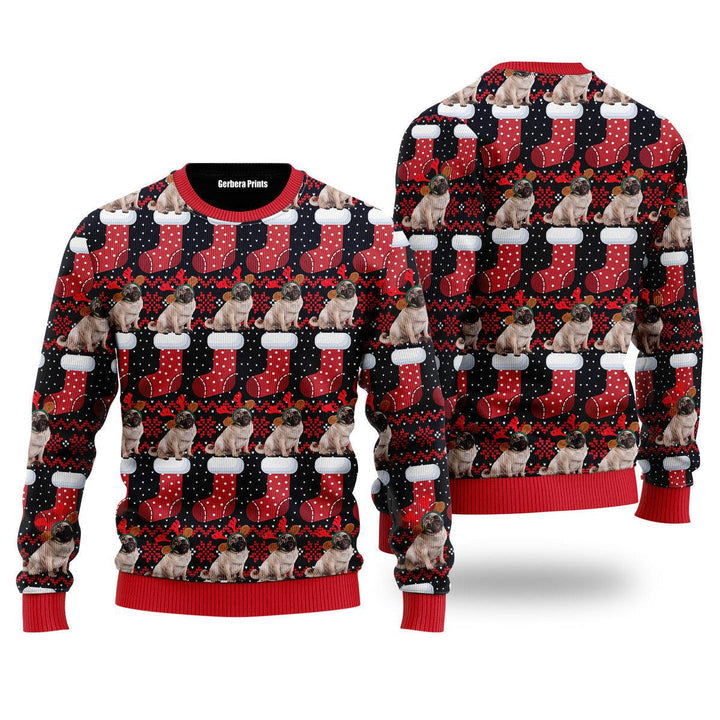 Puppy Dog With Red Xmas Socks Pattern Ugly Christmas Sweater
