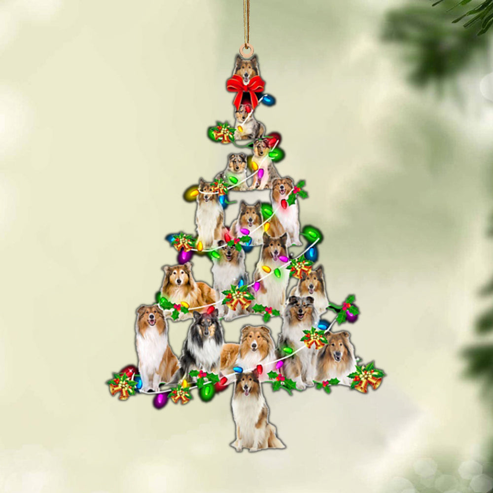 Ornament- Rough Collie-Christmas Tree Lights-Two Sided Ornament, Happy Christmas Ornament, Car Ornament