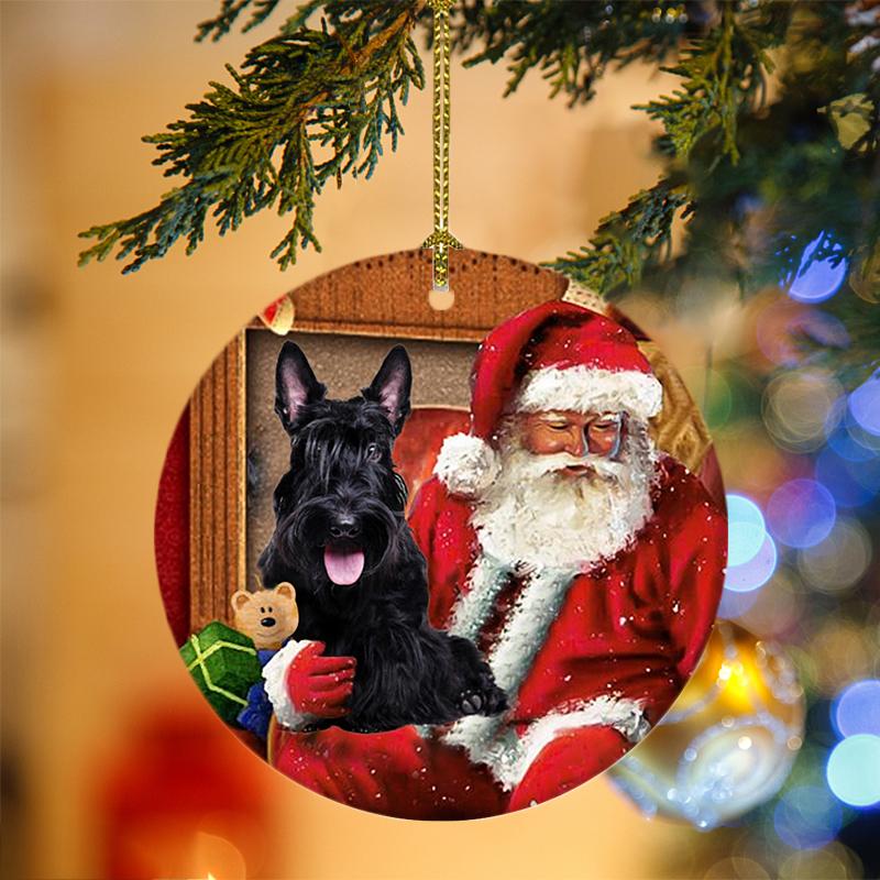 Godmerch- Ornament- Scottish Terrier With Santa Christmas Ornament, Happy Christmas Ornament, Car Ornament