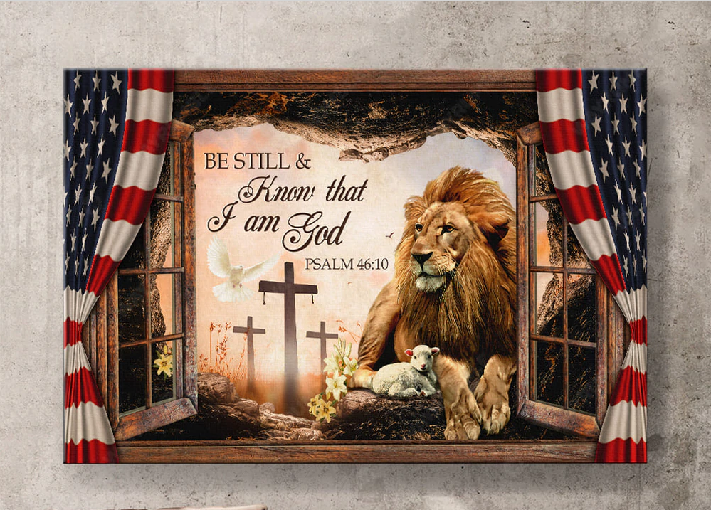 Lion and lamb window frame Be still and know that i am God - Matte Canvas