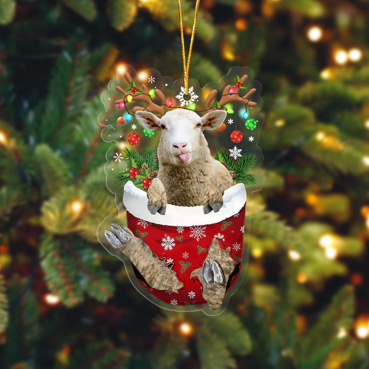 Sheep In Pocket Acrylic Ornament, Farm Christmas Ornament
