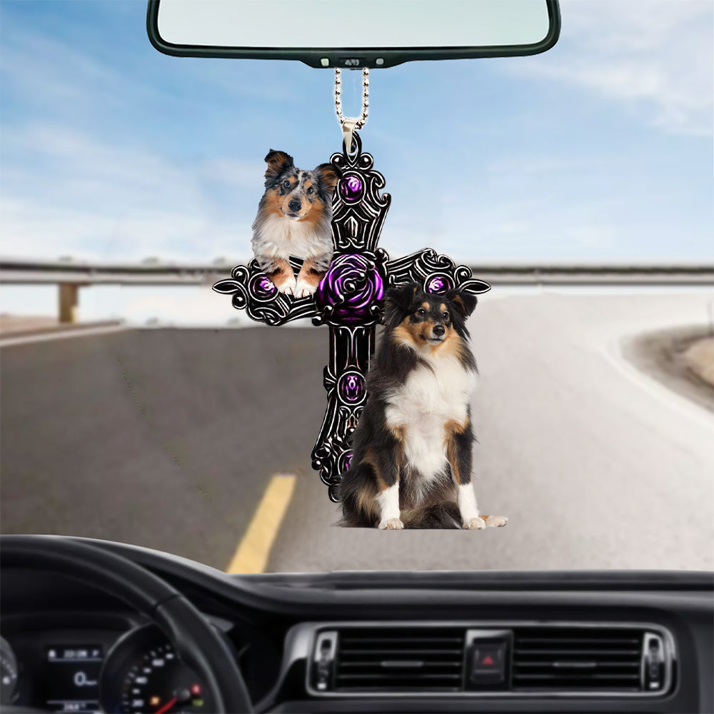 Shetland Sheepdog Pray For God Car Hanging Ornament Dog Pray For God Ornament Godmerch