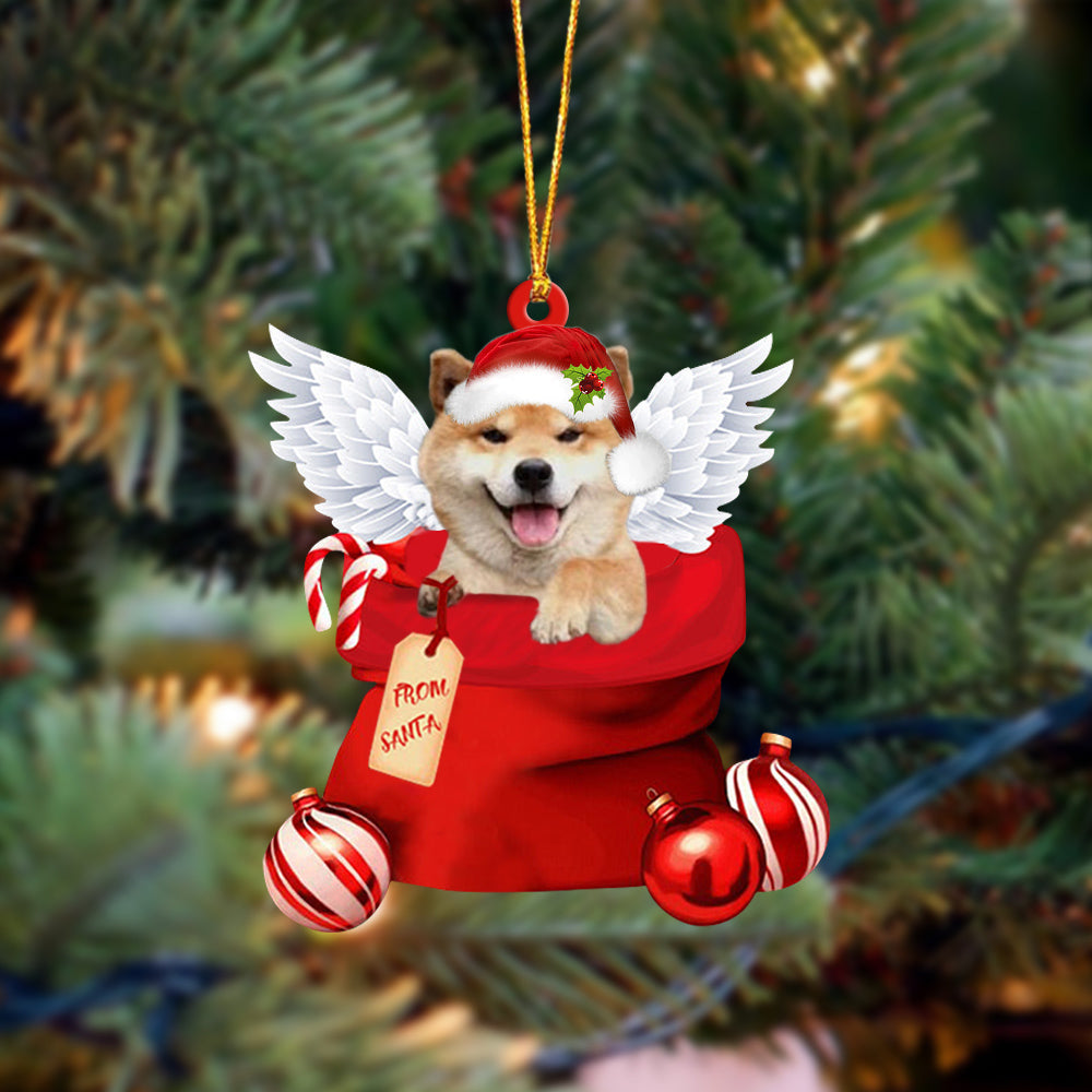 Shiba Inu Angel Gift From Santa Christmas Ornament, Dog Flat Acrylic Ornament