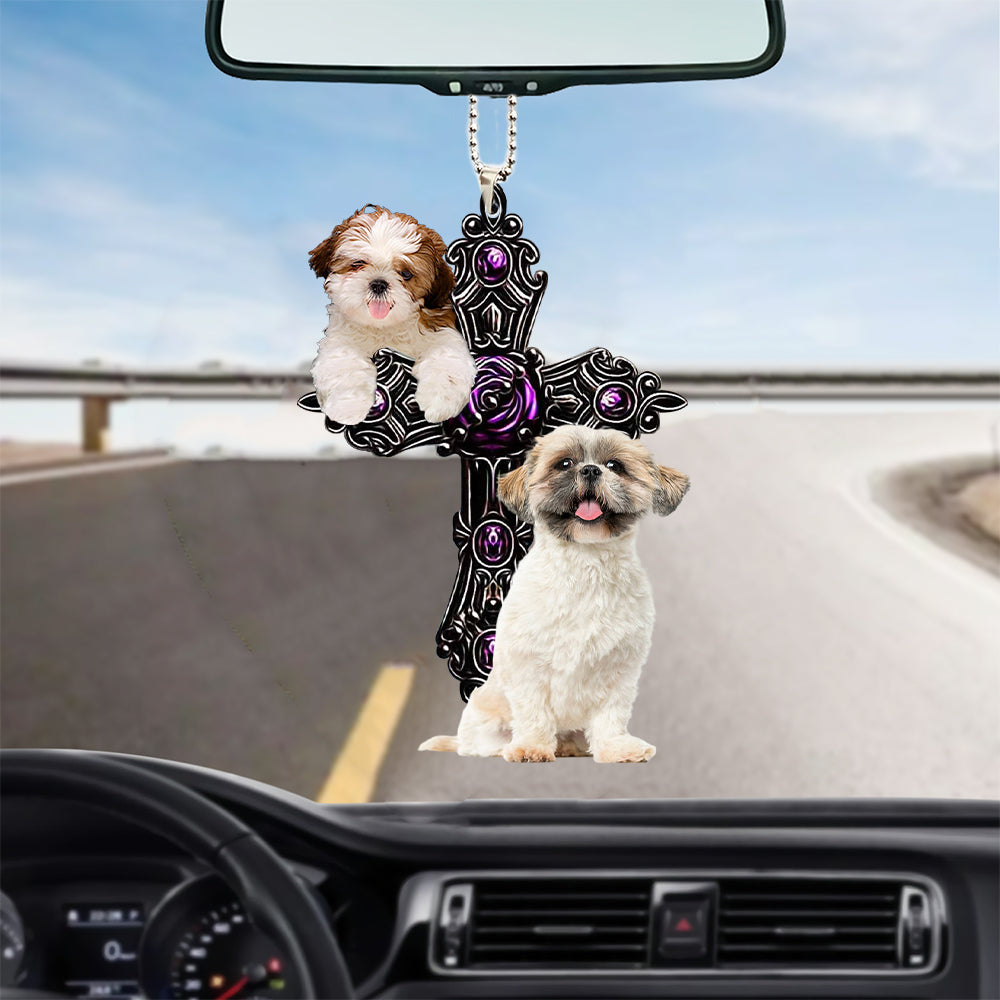 Shih Tzu Pray For God Car Hanging Ornament Dog Pray For God Auto Ornament Godmerch