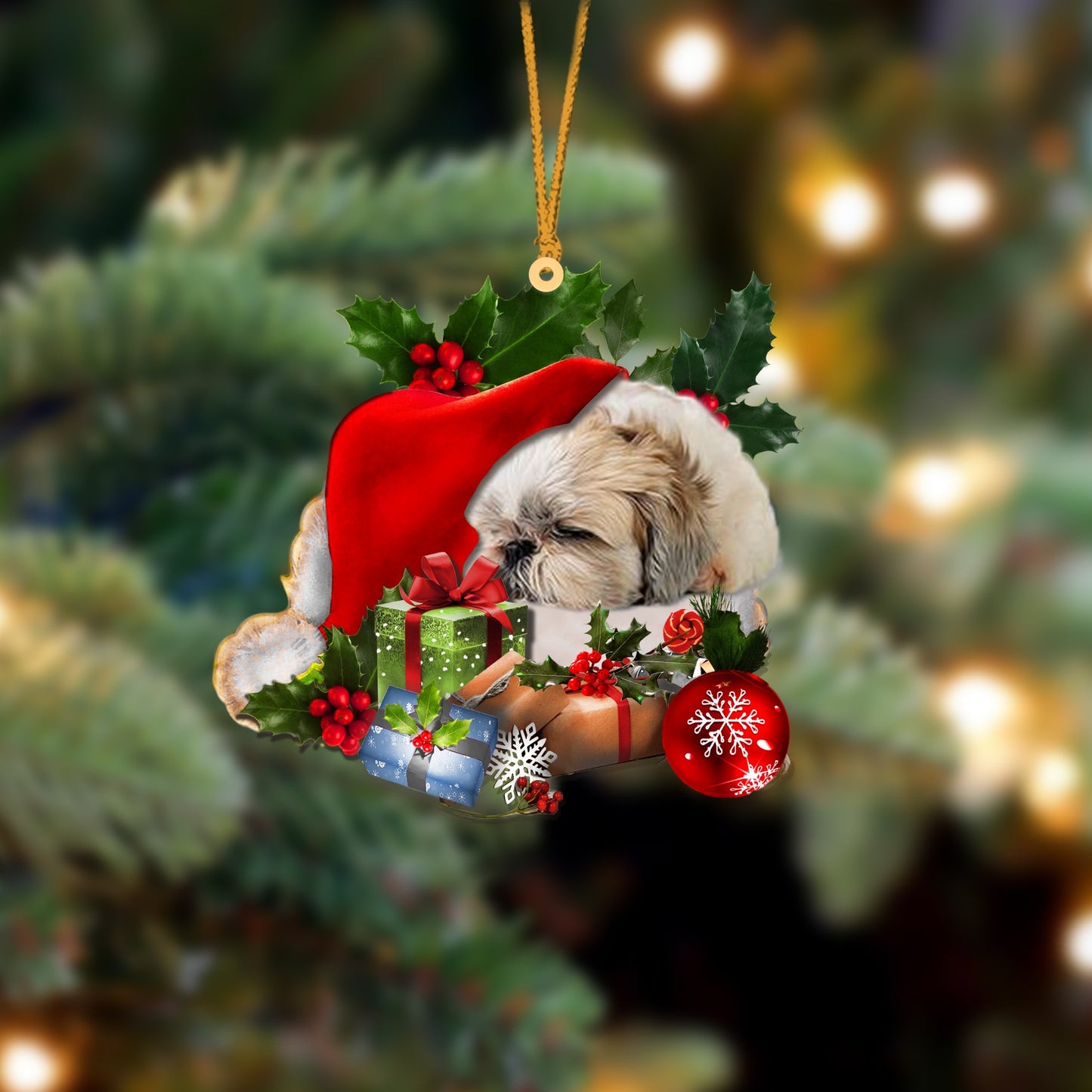 Shih Tzu-Sleeping In Hat Two Sides Ornament Dog Sleeping Ornament