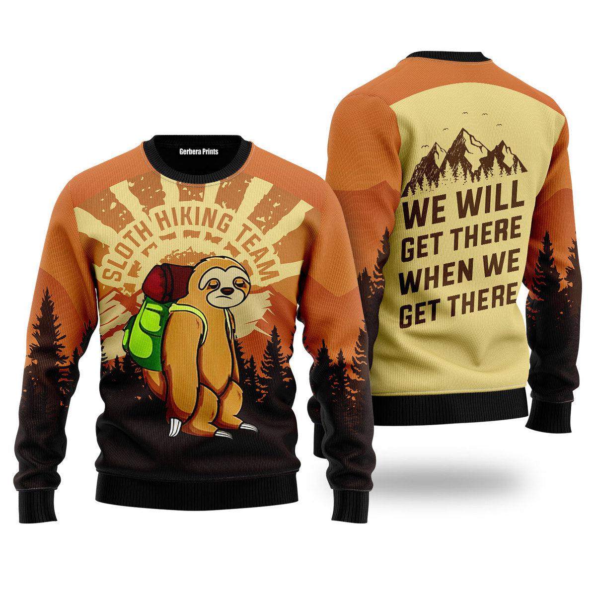 Sloth Hiking Ugly Christmas Sweater
