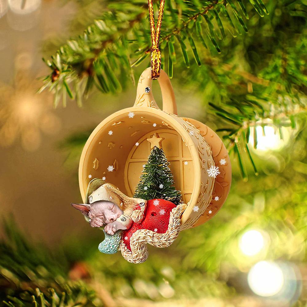Godmerch Sphynx Sleeping In A Tiny Cup Christmas Holiday-Two Sided Ornament