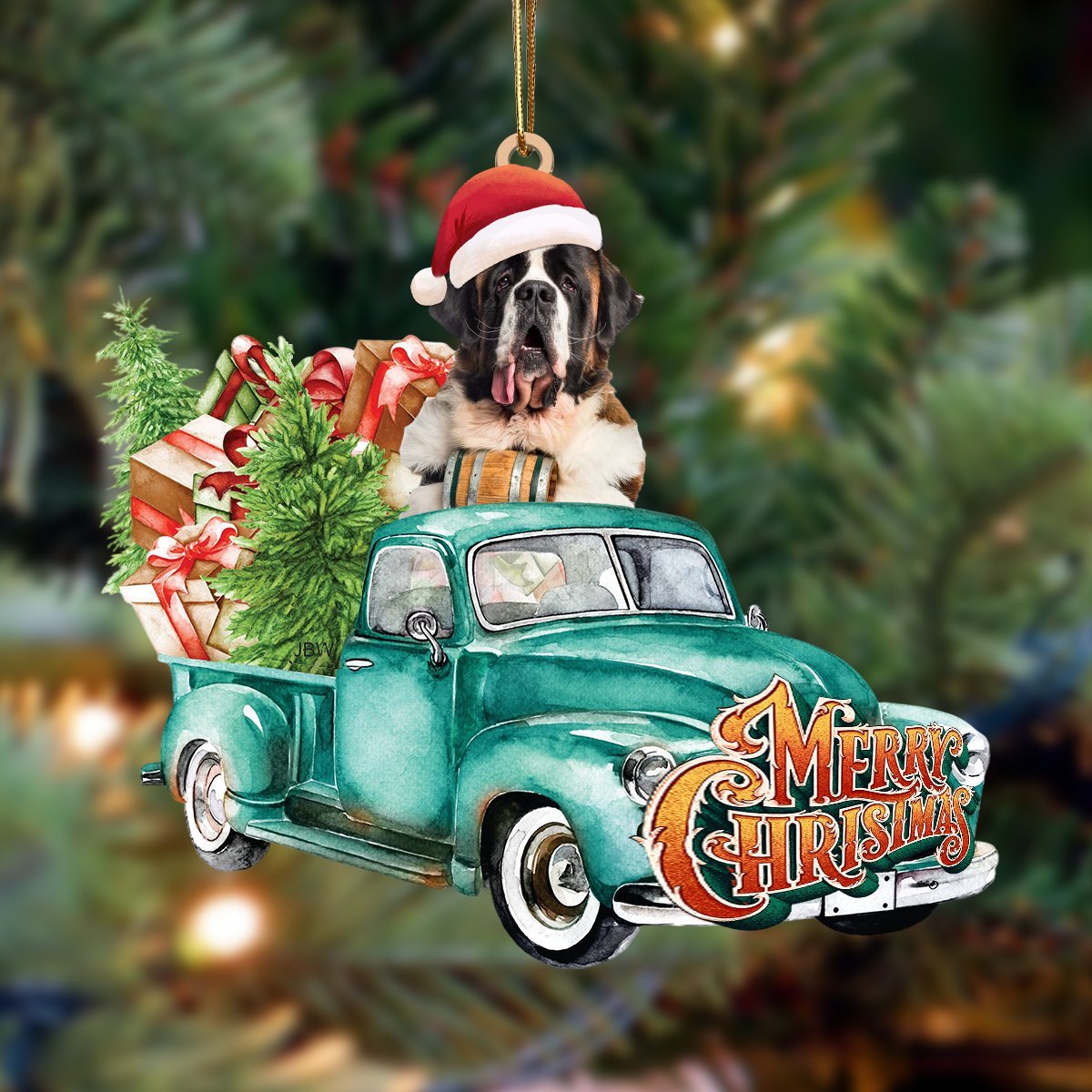St Bernard-Green Truck Hanging Ornament