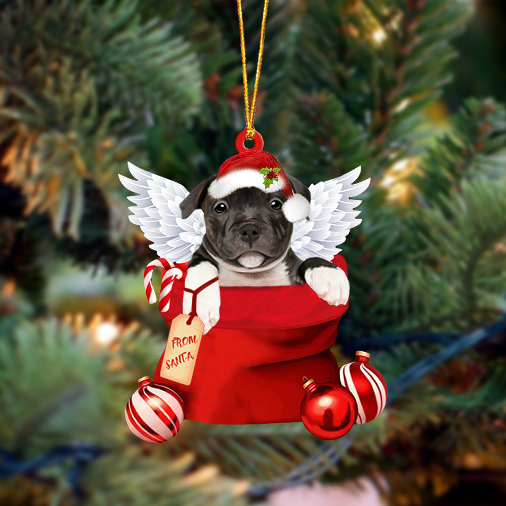 Staffordshire Bull Terrier07 Angel Gift From Santa Christmas Ornament, Dog Flat Acrylic Ornament