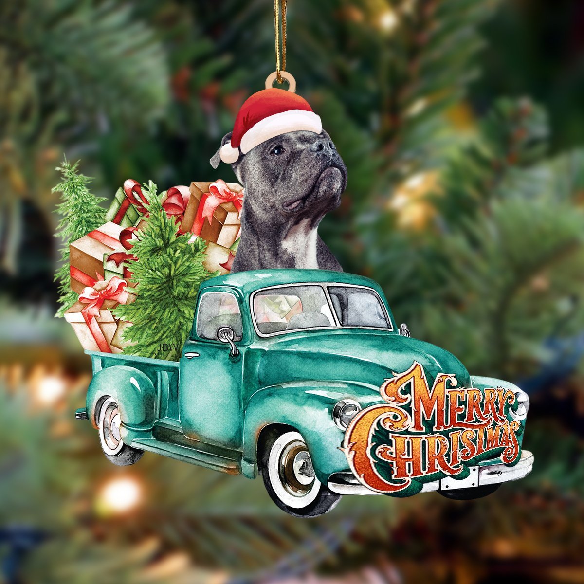 Staffordshire Bull Terrier1-Green Truck Hanging Ornament