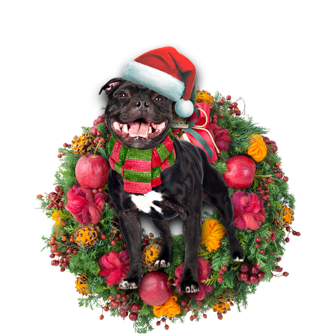 Godmerch- Ornament- Staffordshire Bull Terrier Christmas Ornament, Happy Christmas Ornament, Car Ornament