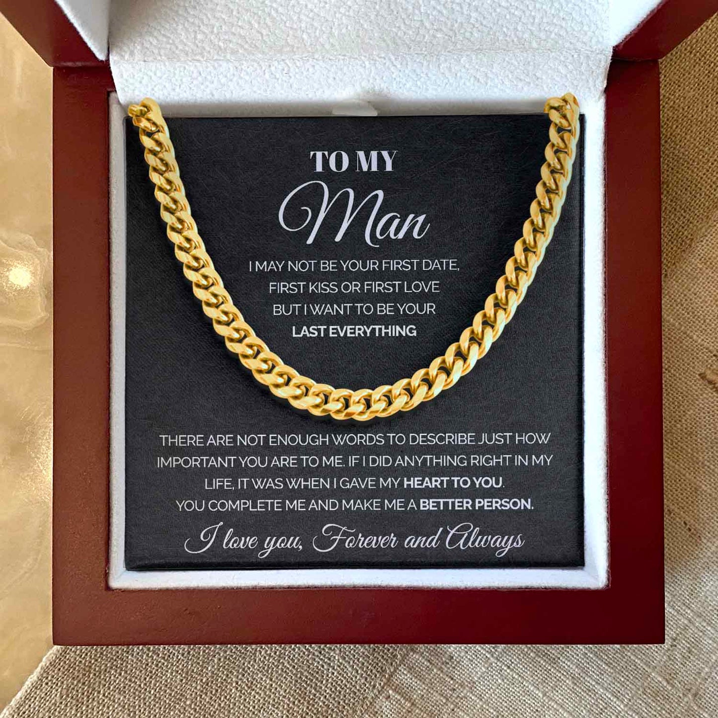 To my Man - You complete me - Cuban Link Chain Necklace, Gift For Man, Husband, Gift For Birthday, Christmas
