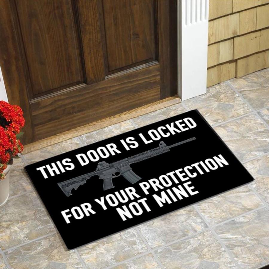 Gun Protection Non-Slip Rubber Backing Doormat, Home Decor, Locked For Their Protection
