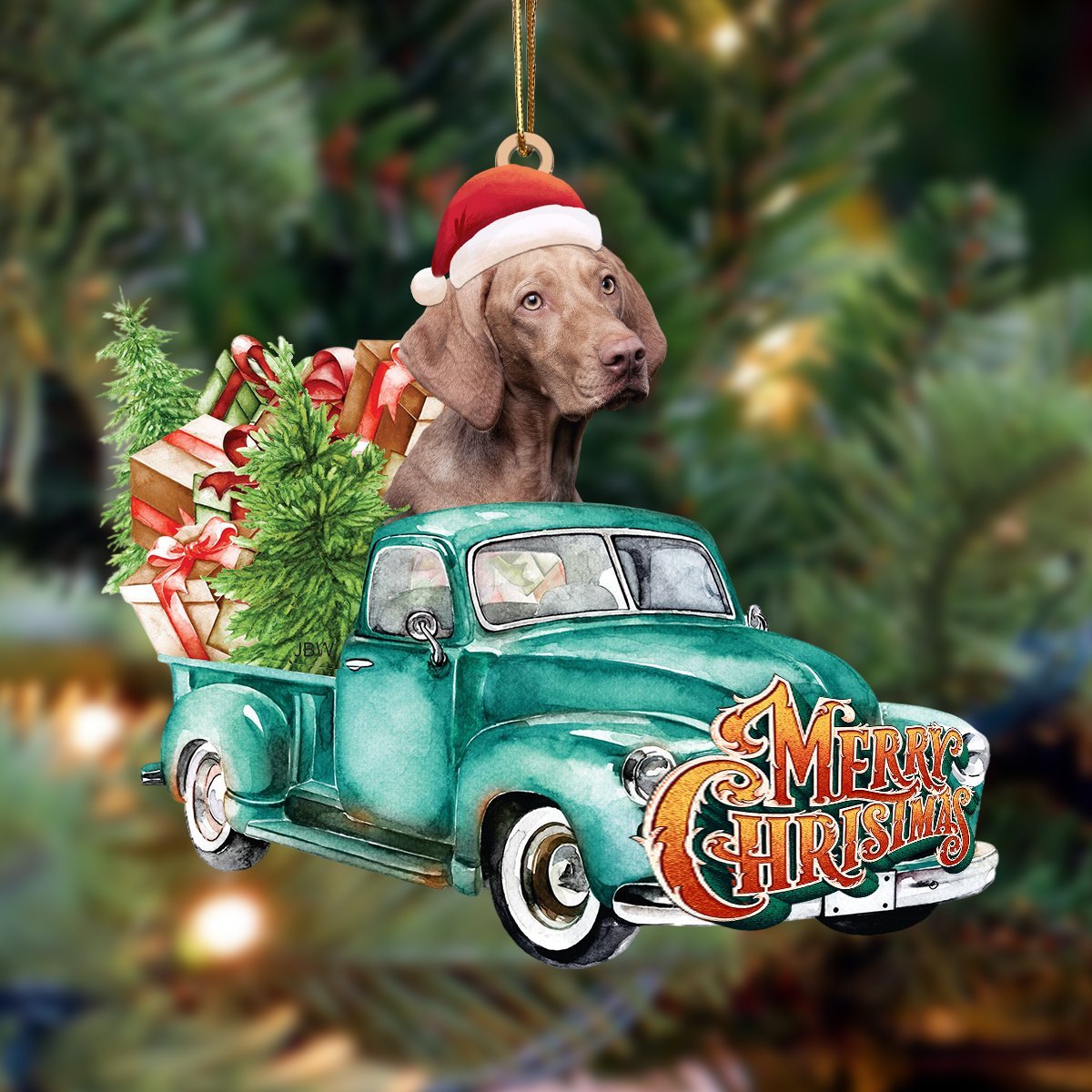 Vizsla-Green Truck Hanging Ornament