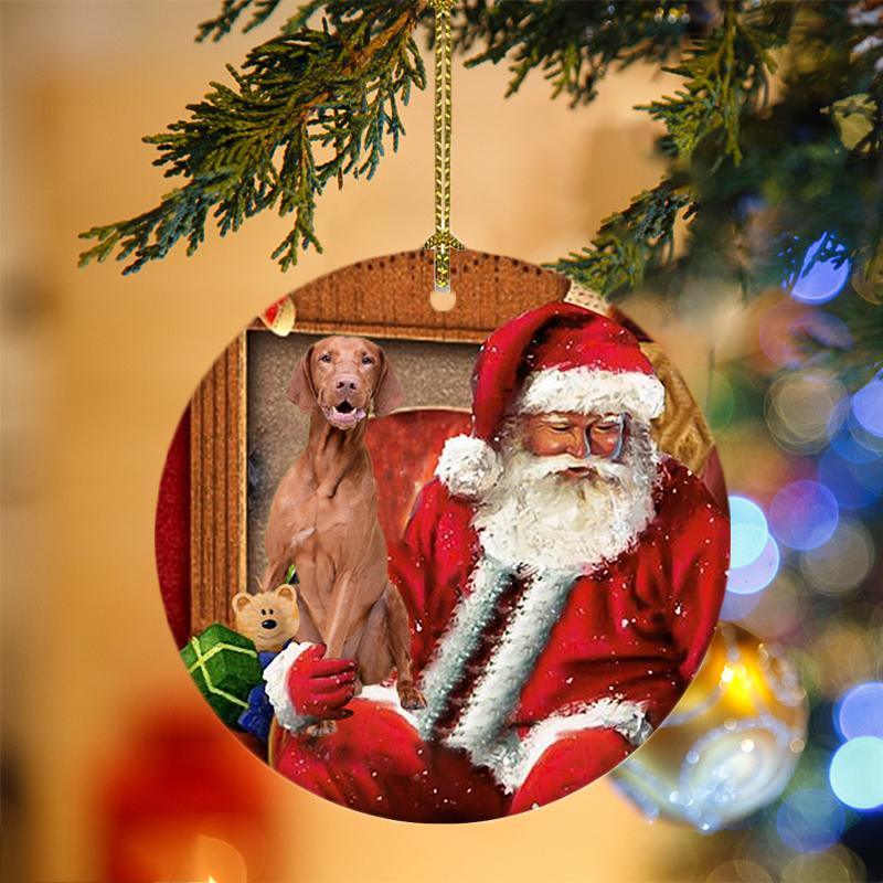 Godmerch- Ornament- Vizsla With Santa Christmas Ornament, Happy Christmas Ornament, Car Ornament