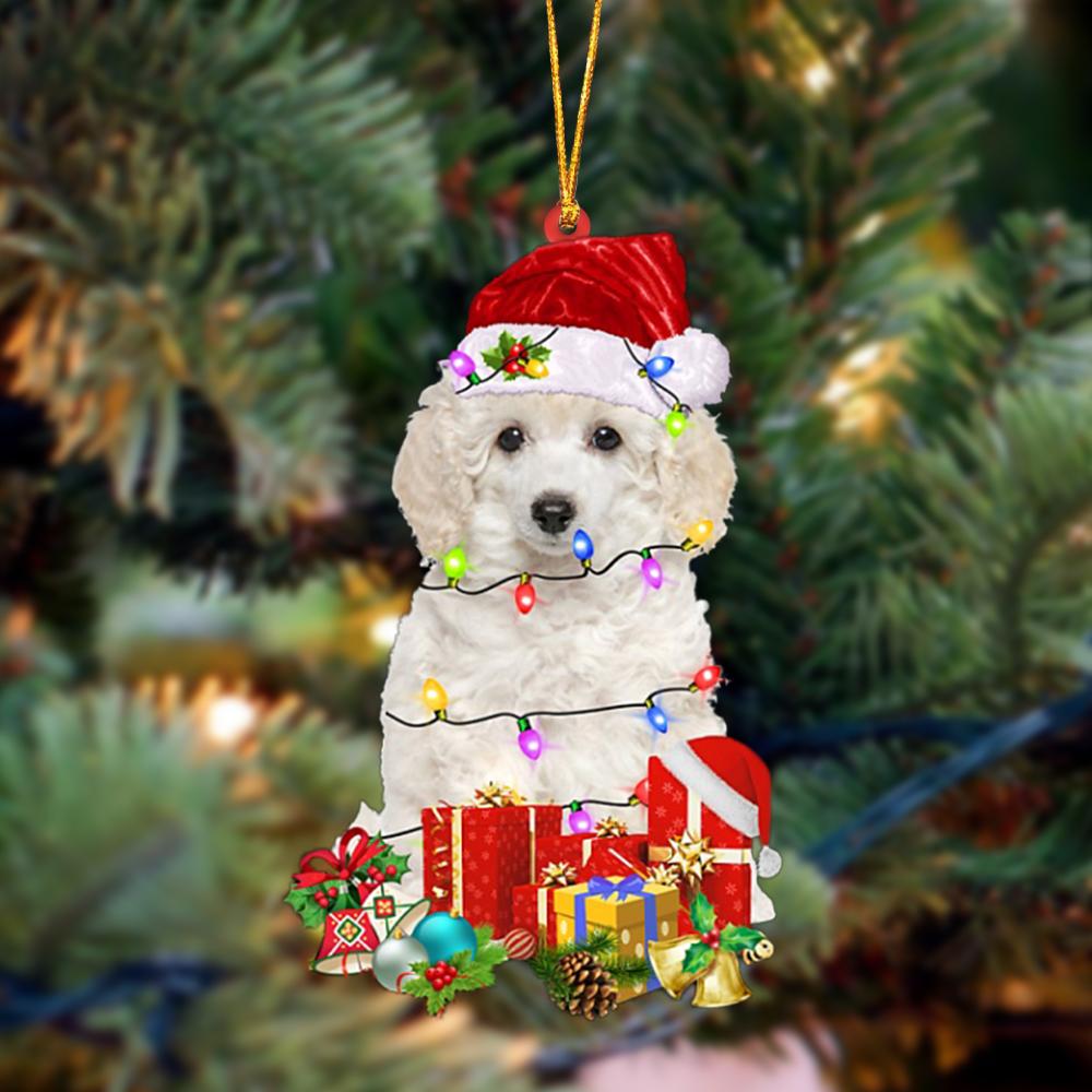 Ornament- WHITE Toy Poodle-Dog Be Christmas Tree Hanging Ornament, Happy Christmas Ornament, Car Ornament