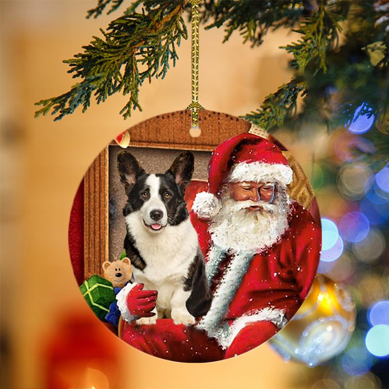Godmerch- Ornament- Welsh Corgi With Santa Christmas Ornament, Happy Christmas Ornament, Car Ornament