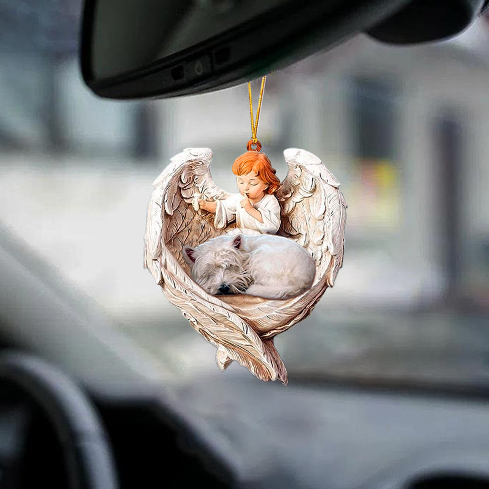 West Highland White Terrier Sleeping Protected By Angel Acrylic Ornament For Car Tree