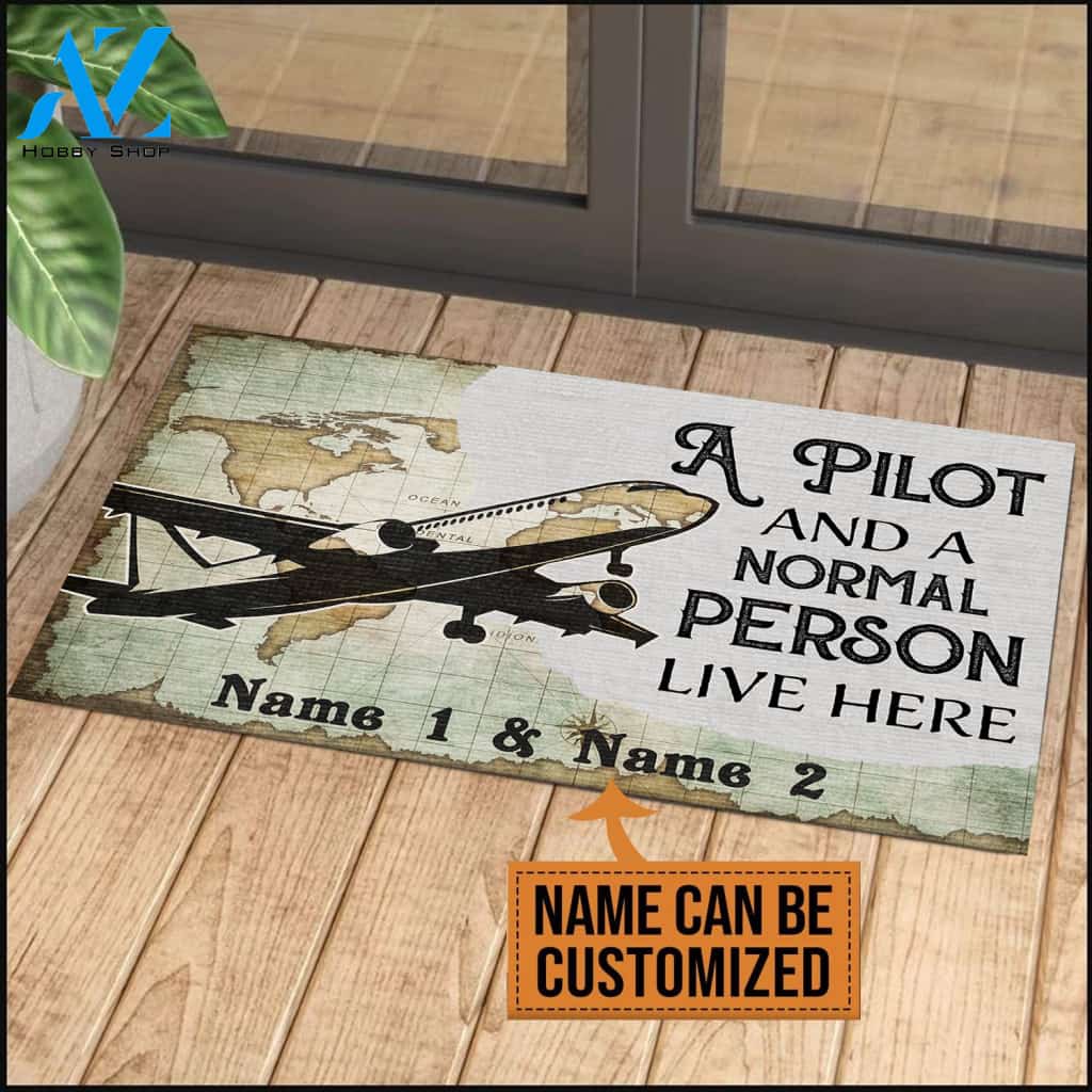 A pilot and his person live here personalized doormat | Welcome Mat | House Warming Gift