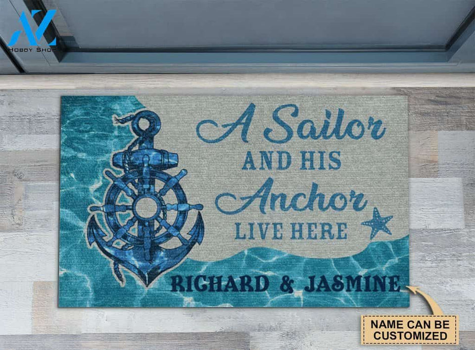 A Sailor And His Anchor Live Here Custom Doormat | Welcome Mat | House Warming Gift