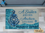 A Sailor And His Anchor Live Here Custom Doormat | Welcome Mat | House Warming Gift