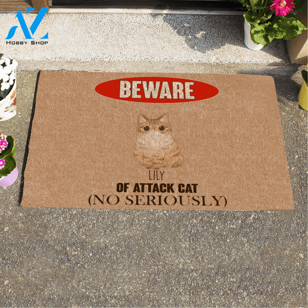 Adore Cat , Beware Of Attack Cat, Personalized Doormat HQ