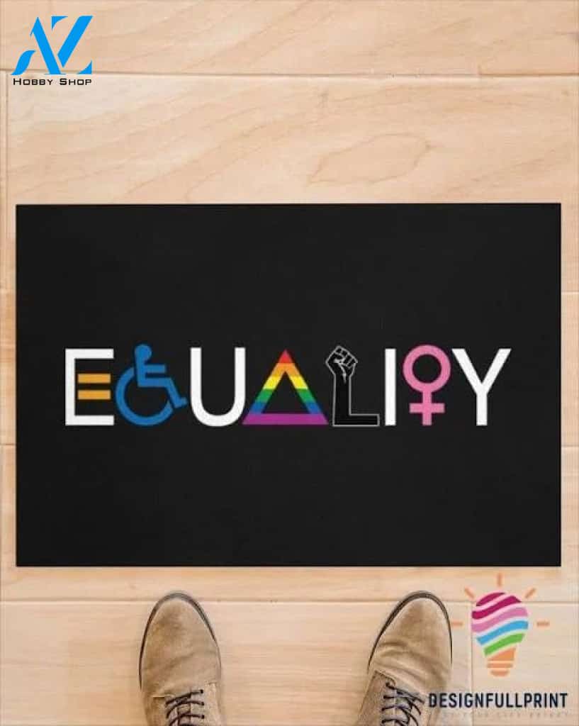 African Gift LGBT Pride Gift Idea Black Pride LGBT Pride Equality Black LGBT Disabled Women Welcome Non-Slip Rubber Backing Doormat NHD