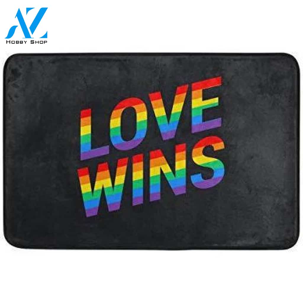 Alaza Love Wins Pride Rainbow Black Doormat Non Slip Floor Mat Indoor