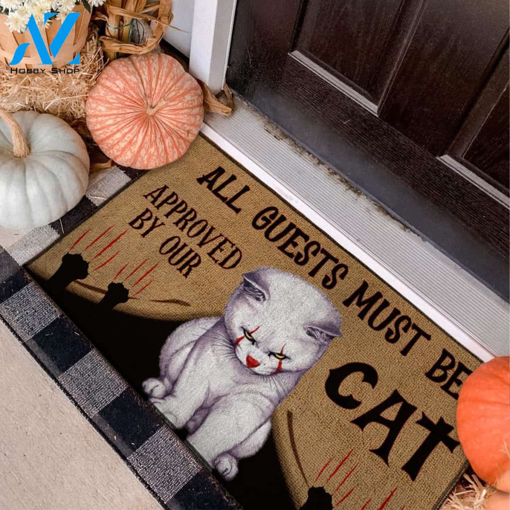 ALL GUESTS MUST BE APPROVED BY OUR CAT DOORMAT Welcome Mat Housewarming Home Decor Funny Doormat Gift for Thanksgiving Halloween Christmas, Gift For Friend Family