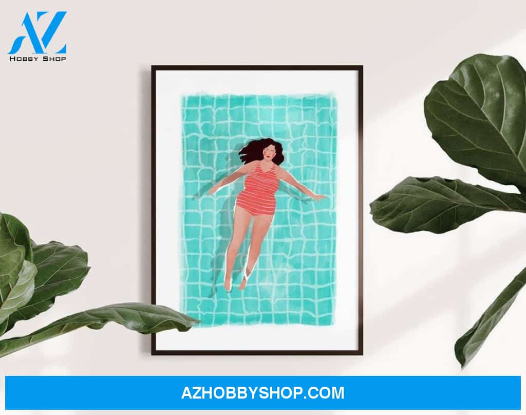 Alone, home decor, summer poster, pool, girl, illustration, swimmer, beach Canvas And Poster, Wall Decor Visual Art
