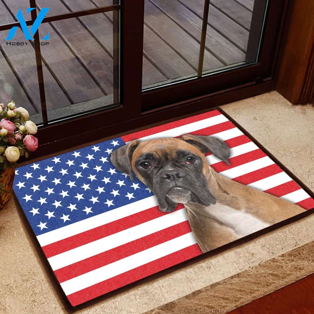 Amazing Boxer With American Flag - Dog Doormat Welcome Mat House Warming Gift Home Decor Gift for Dog Lovers Funny Doormat Gift Idea