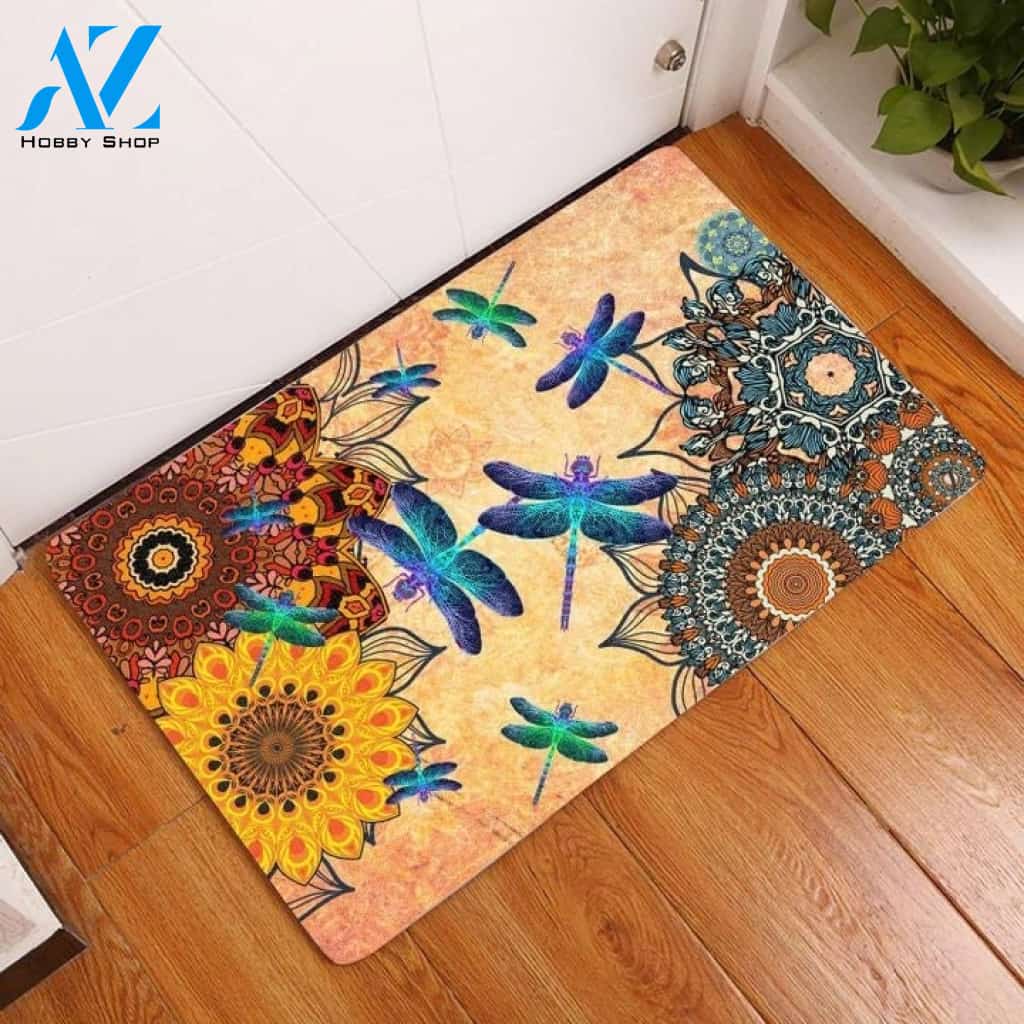 Amazing Dragonfly Mandala Indoor And Outdoor Doormat Gift For Dragonfly Lovers Birthday Gift Decor Warm House Gift Welcome Mat