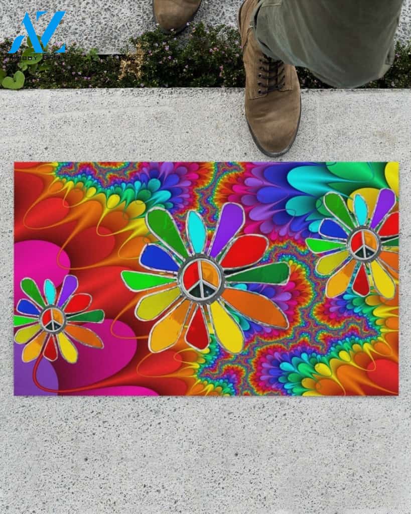 Amazing Hippie Flowers Doormat Welcome Mat House Warming Gift Home Decor Funny Doormat Gift Idea