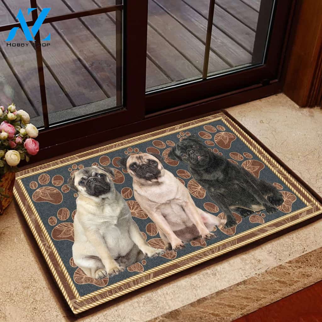 Amazing Pug Flower Paw - Dog Doormat Welcome Mat House Warming Gift Home Decor Gift for Dog Lovers Funny Doormat Gift Idea